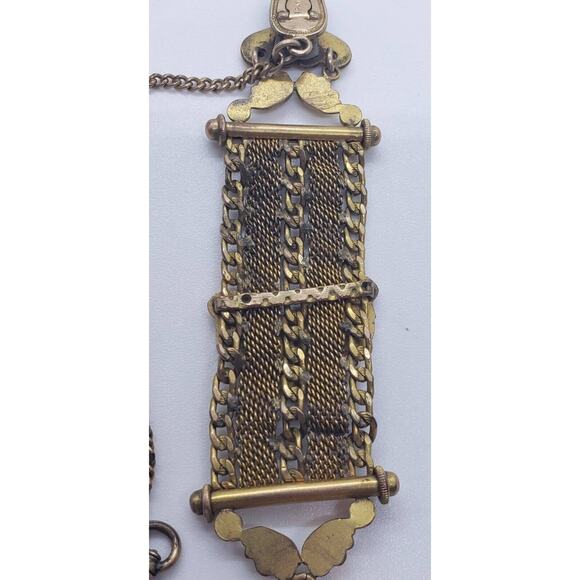Antique Mesh WATCH FOB 1903 Art Nouveau 12 Kt Gold Plated & Wax Seal Engraveable main image 4